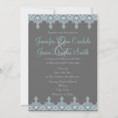 Elegant Grey and Blue Lace Wedding Invitations Kaart (Voorkant)