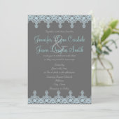 Elegant Grey and Blue Lace Wedding Invitations Kaart (Staand voorkant)