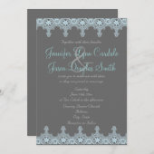 Elegant Grey and Blue Lace Wedding Invitations Kaart (Voorkant / Achterkant)