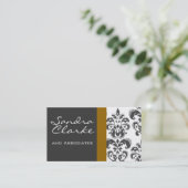 Elegant Grey and Gold Damask Pattern Visitekaartje (Staand voorkant)