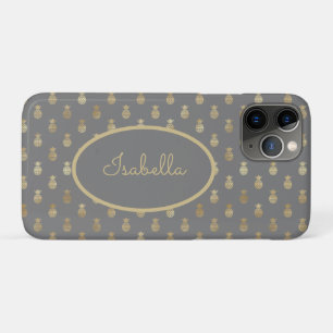 Elegant Grey and Gold Pineapple Personalized iPhone 11 Pro Hoesje