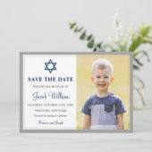 Elegant Grey and Navy Blue Bar Mitzvah Foto Save The Date (Staand voorkant)