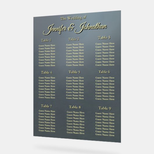 Elegant Grey Background Wedding Seating Chart Acryl Bord (Hoek)