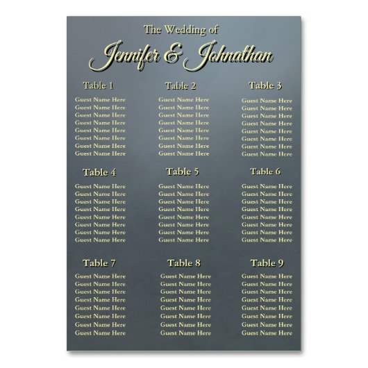 Elegant Grey Background Wedding Seating Chart Kaart (Voorkant)