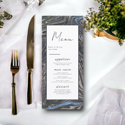 Elegant Grey Blue Oil Painting Abstract Wedding Menu