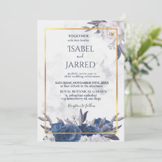 Elegant Grey Blue Peonies in One Weddenschap Kaart