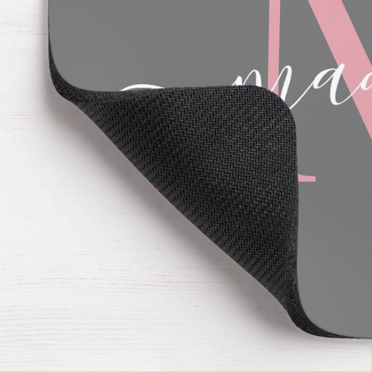 Elegant Grey Blush Pink Monogram Modern script Muismat (Hoek)