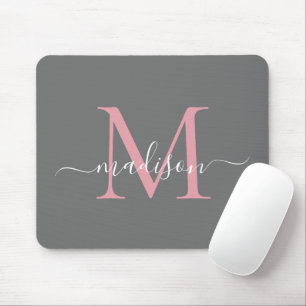 Elegant Grey Blush Pink Monogram Modern script Muismat