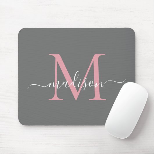 Elegant Grey Blush Pink Monogram Modern script Muismat (Met muis)