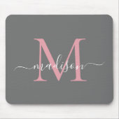 Elegant Grey Blush Pink Monogram Modern script Muismat (Voorkant)