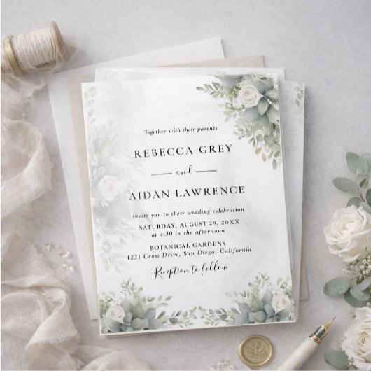 Elegant Grey Botanical Wedding Invitation