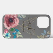 Elegant Grey Botanische Bloemen Rozen Monogram Naa Case-Mate iPhone Case (Achterkant (horizontaal))