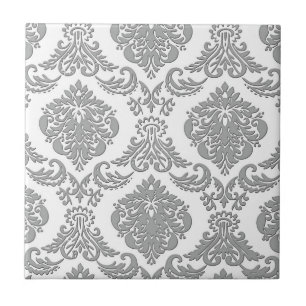 Elegant Grey Damask Pattern Art Tegeltje