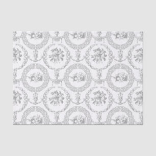 Elegant Grey Engraved Floral Medallions and Swagon Tissuepapier