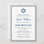 Elegant Grey et Navy Blue Bar Mitzvah Invitation (Devant)
