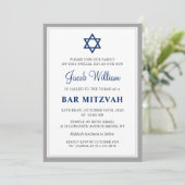 Elegant Grey et Navy Blue Bar Mitzvah Invitation (Debout devant)