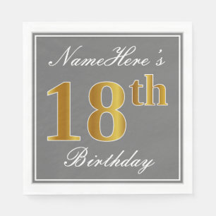 Elegant Grey, Faux Gold 18th Birthday; Aangepaste Servetten