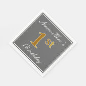 Elegant Grey, Faux Gold 1st Birthday + Eigen naam Servetten (Hoek)