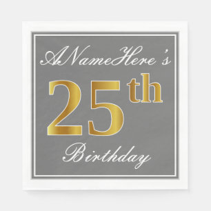 Elegant Grey, Faux Gold 25th Birthday; Aangepaste Servet