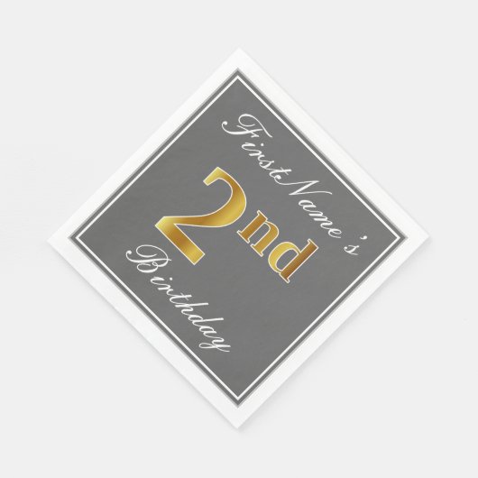 Elegant Grey, Faux Gold 2e verjaardag + Eigen naam Servetten (Hoek)