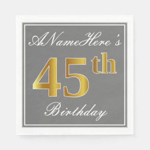 Elegant Grey, Faux Gold 45th Birthday; Aangepaste Servetten