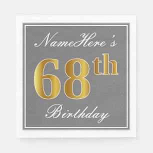 Elegant Grey, Faux Gold 68th Birthday; Aangepaste  Servetten