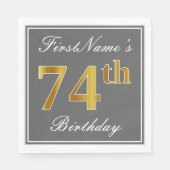 Elegant Grey, Faux Gold 74th Birthday; Aangepaste Servet (Voorkant)