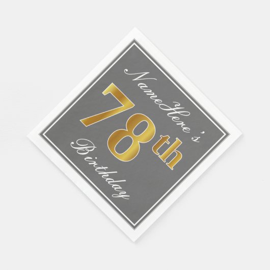 Elegant Grey, Faux Gold 78th Birthday; Aangepaste  Servetten (Hoek)