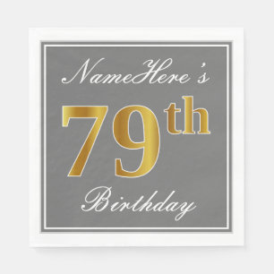 Elegant Grey, Faux Gold 79th Birthday; Aangepaste  Servetten