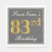 Elegant Grey, Faux Gold 83rd Birthday; Aangepaste  Servetten (Voorkant)