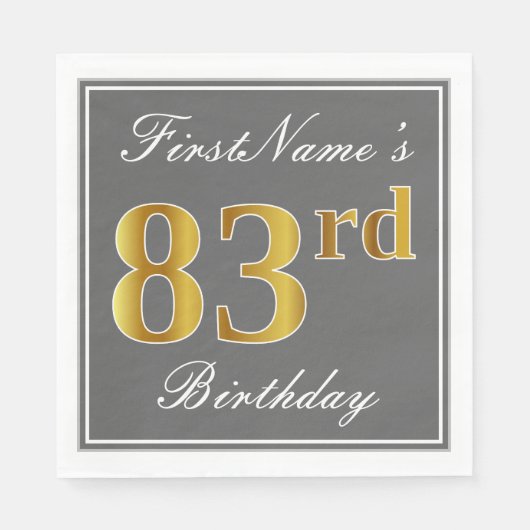Elegant Grey, Faux Gold 83rd Birthday; Aangepaste  Servetten (Voorkant)