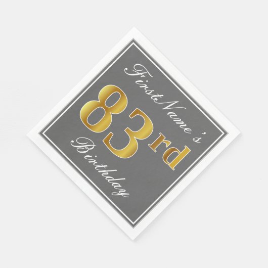 Elegant Grey, Faux Gold 83rd Birthday; Aangepaste  Servetten (Hoek)