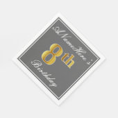 Elegant Grey, Faux Gold 8th Birthday + Eigen naam Servetten (Hoek)