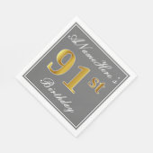 Elegant Grey, Faux Gold 91st Birthday; Aangepaste  Servetten (Hoek)