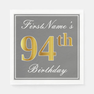 Elegant Grey, Faux Gold 94th Birthday; Aangepaste Servet
