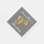 Elegant Grey, Faux Gold 9th Birthday + Aangepaste  Servetten (Hoek)