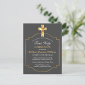 Elegant Grey Gold 1st Heilige Communauteit Briefkaart (Staand voorkant)