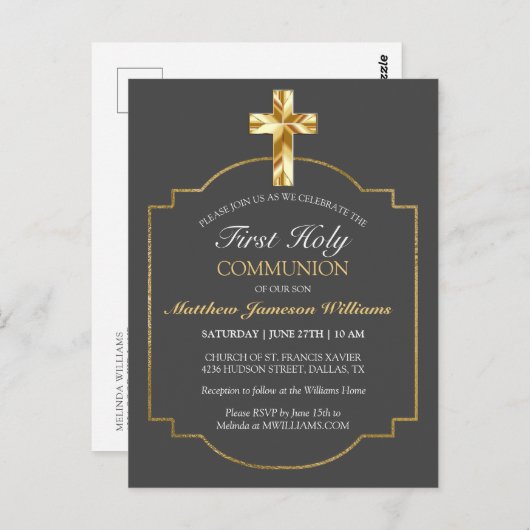 Elegant Grey Gold 1st Heilige Communauteit Briefkaart (Voorkant / Achterkant)