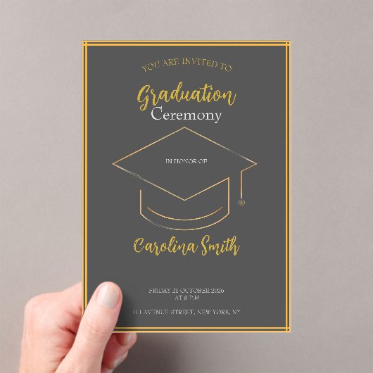 Elegant Grey & Gold Graduation Invitation (In situ (ordinateur de poche))