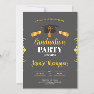 Elegant Grey & Gold Graduation Party Invitation