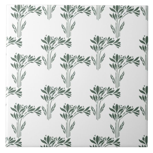 Elegant Grey-Green Botanical Pattern Tegeltje (Voorkant)