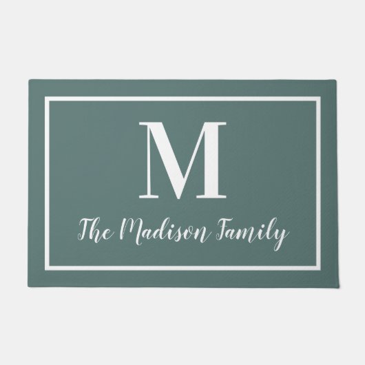 Elegant Grey Green Custom Monogram Initiaal Deurmat (Voorkant)