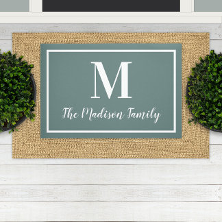 Elegant Grey Green Custom Monogram Initiaal Deurmat