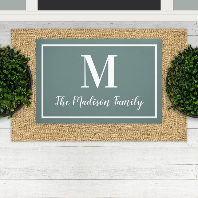 Elegant Grey Green Custom Monogram Initiaal Deurmat (Creator heeft geüpload)