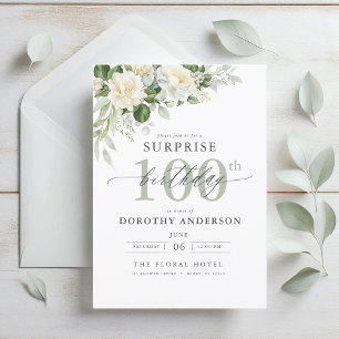 Elegant Grey Green Floral Surprise Birthday Kaart