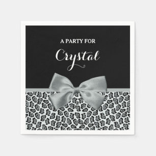 Elegant Grey Jaguar Print naam Silver Bow Servet