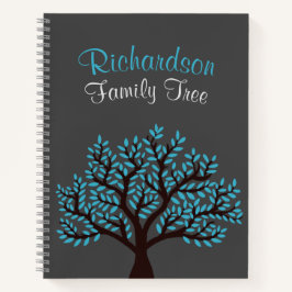 Elegant Grey Light Blue Leaf Family Tree Genealogi Notitieboek