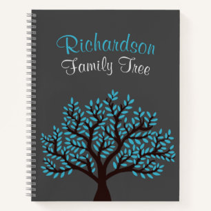 Elegant Grey Light Blue Leaf Family Tree Genealogi Notitieboek