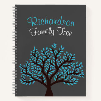 Elegant Grey Light Blue Leaf Family Tree Genealogi Notitieboek