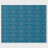 Elegant Grey Monogram & White Name, Blue Cadeaupapier (Vlak)